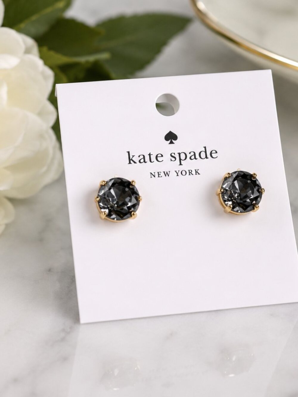 Kate Spade Round Gumdrop Black Crystal Stud Earrings NWT